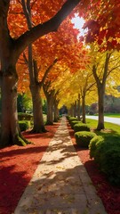 Naklejka premium a serene walkway On either side, a majestic maple tree walkway