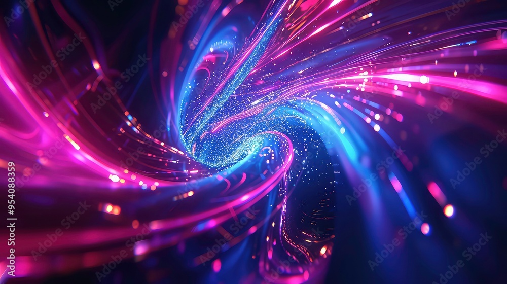 Wall mural abstract purple and blue swirl with light streaks.