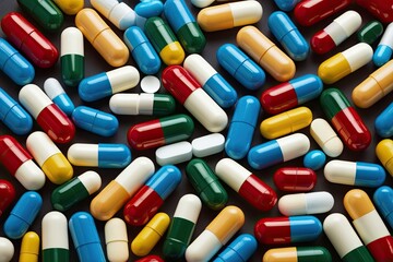 An Array of Multicolored Pharmaceutical Pills and Capsules Representing Medication Diversity and Healthcare