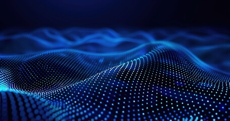 A digital representation of flowing waves created with blue dots, suggesting movement and technology.