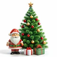 Obraz premium Christmas tree under give box small Santa
