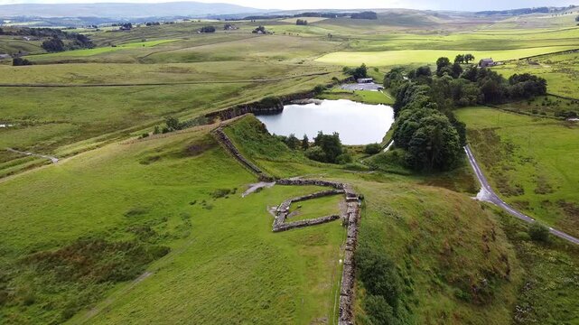 Scenic flight over Cawfield section of Hadrian's Wall, England