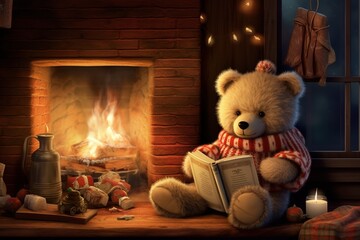 Cozy Christmas Scene. A Teddy Bear's Winter Wonderland
