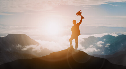 Achievement and Business Goal Success Concept - Creative business people with icon graphic...