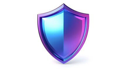 Shield depicting protection. shield 3d icon. Protection, defense and security concept symbol: blue and purple shield on isolated on white background