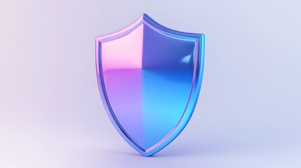 Shield depicting protection. shield 3d icon. Protection, defense and security concept symbol: blue and purple shield on isolated on white background