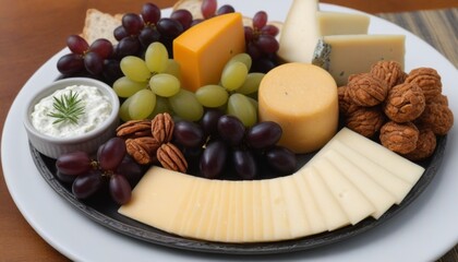 Cheese plate with dip sauce:  A cheese plate with grapes and crackers is a great snack for a wine tasting
