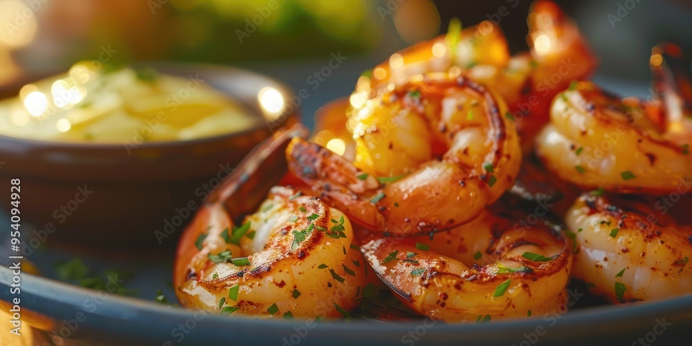 Sticker grilled shrimp with a side of mayonnaise