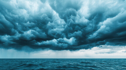 Naklejka premium Dramatic storm clouds gathering over the ocean, intense weather, approaching storm