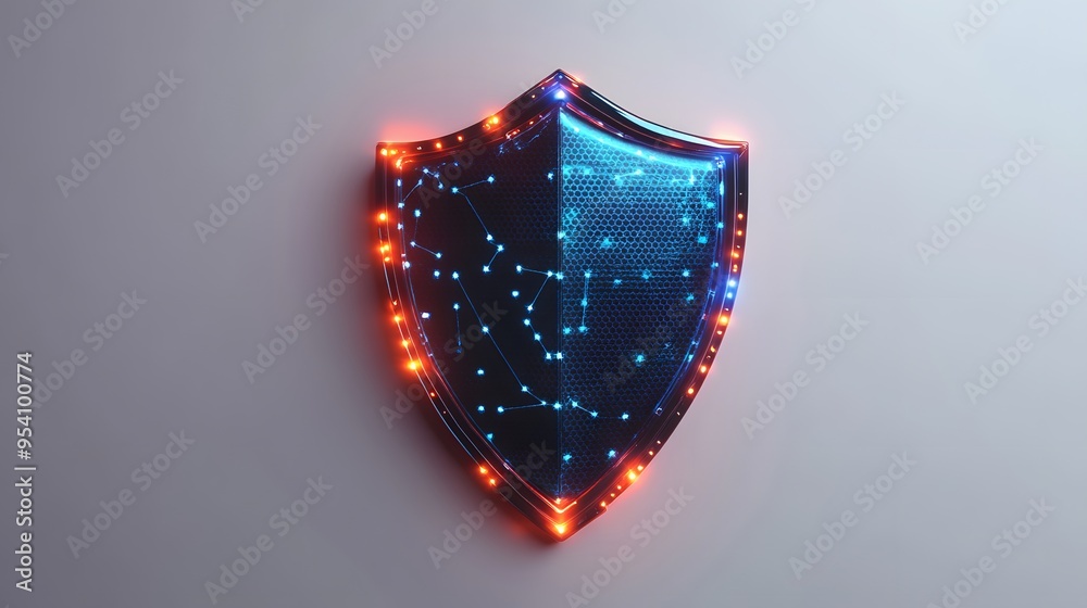 Wall mural cyber security safety shield in minimalistic style. 3d vector illustration. white background