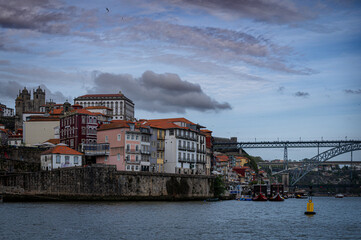 Panorama of the city of Porto. Bridge in Porto. Port in Porto. Houses in Porto.
