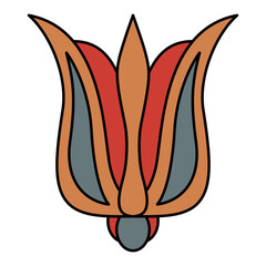 Stylized tulip or lily flower. Folk style. Floral design. Isolated on white background.