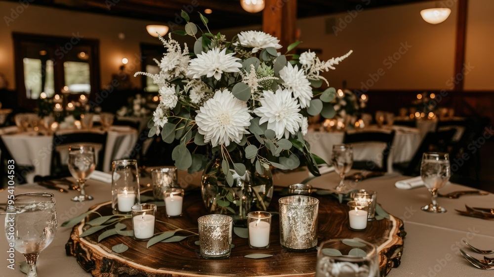 Canvas Prints A fall wedding centerpiece with glass vases