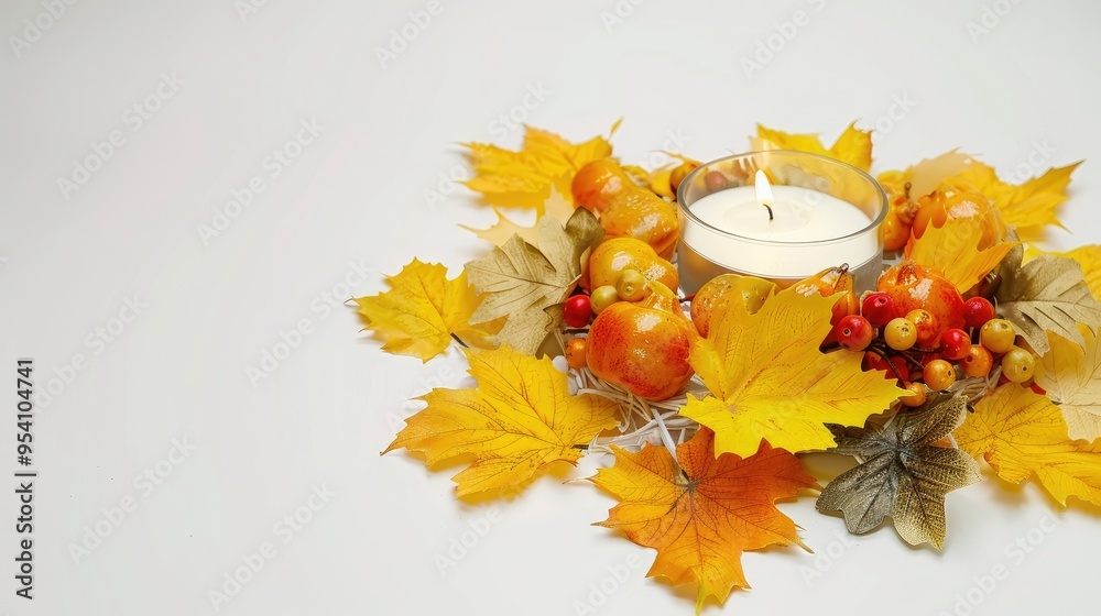 Wall mural a fall leaf wreath with yellow and orange leaves a