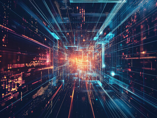 Obraz premium Abstract representation of digital aesthetics, symbolizing data and virtual environments