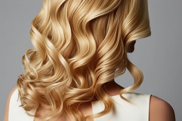Fototapeta premium Honey Blonde Hair with Soft Waves and Rich Tones for Natural Style and Wellness Care