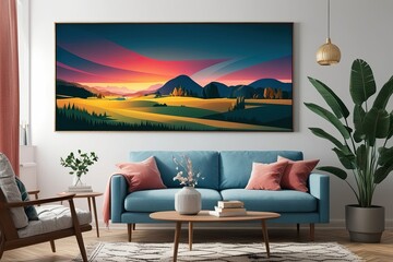 Vibrant Contemporary Art Landscape Poster for Stylish Home Office Decoration