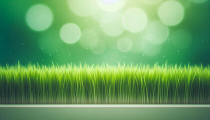 Fototapeta premium Fresh green grass front view in blur bokeh nature background in sunny summer day