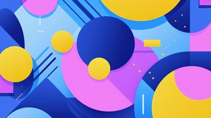 Fototapeta premium A vibrant abstract design featuring colorful circles and geometric shapes on a blue background.