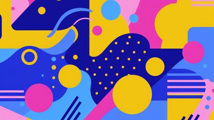A vibrant abstract composition featuring shapes and colors in a playful design.
