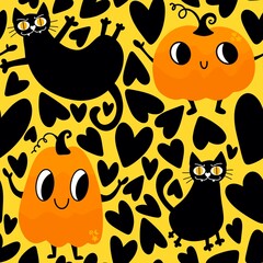 Halloween cute pumpkins seamless monsters pattern for wrapping paper and fabric