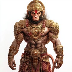 Fototapeta premium A muscular, anthropomorphic hanuman adorned in ornate armor and jewelry.