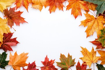 Obraz premium Autumn Maple Leaves Flat Lay White Background created with Generative AI