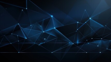 Abstract blue geometric background with interconnected lines and dots.