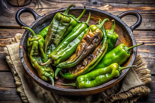 Freshly roasted hatch green chile peppers glisten with moisture, their slightly charred skin cracking open to reveal