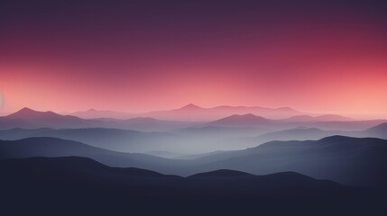 Obraz premium A serene digital landscape featuring layered mountains under a gradient sky at sunset.