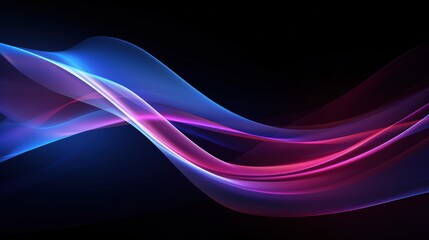 Fototapeta premium Abstract flowing waves in vibrant blue and pink colors against a black background.