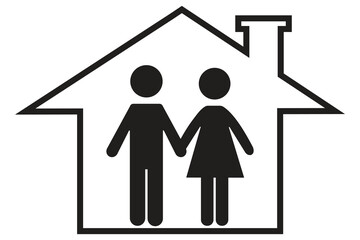 Silhouette family icon and house. Man and Woman. Conceptual vector illustration on white background.