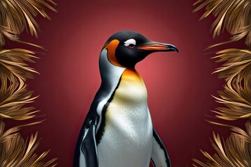 Naklejka premium Elegant Couture Penguin in Striking Background for Innovative Animal Concept Design