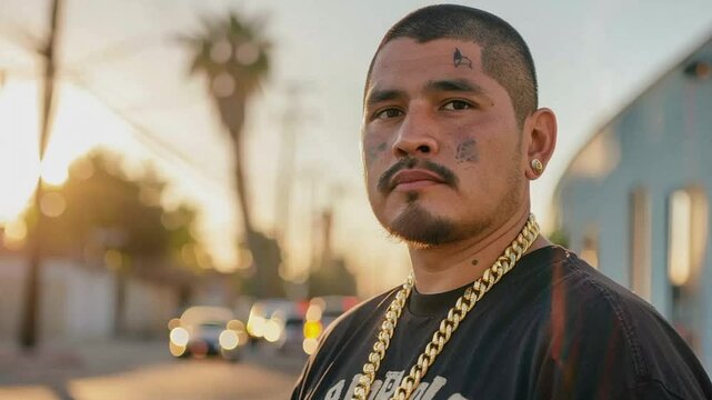 Man wearing gold chains standing on Los Angeles street