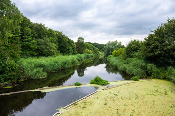 Fototapeta premium Green landscape with water ponds around Koge, Denmark