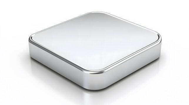 Blank Mobile application icon, button - silver square with round corners. 3d rendering, white background