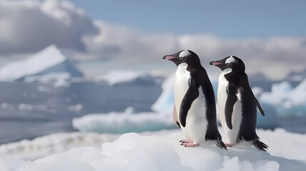 Obraz premium Antarctic Penguins on Iceberg with Ice Floes | Majestic Wildlife Scene in Frozen Landscape