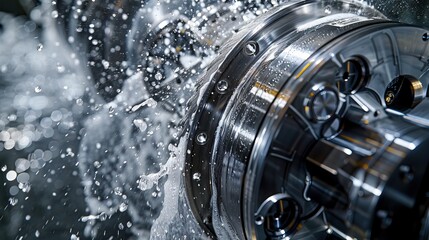 High-Precision Metalworking Process with Cooling Fluid Spraying on a Rotating Machine Component