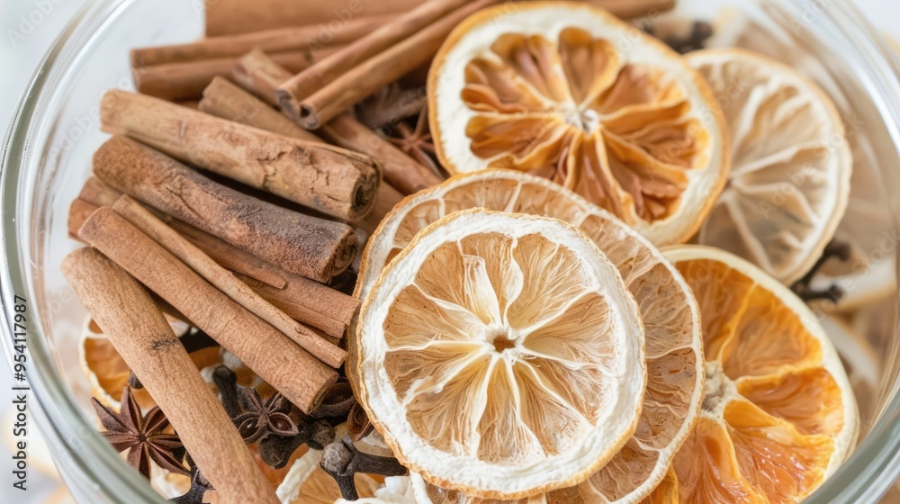 Sticker a glass jar filled with dried fruits, spices, and herbs is an attractive way