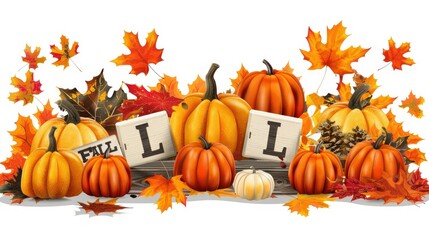 4 wooden block signs with the word "FALL" on each sign