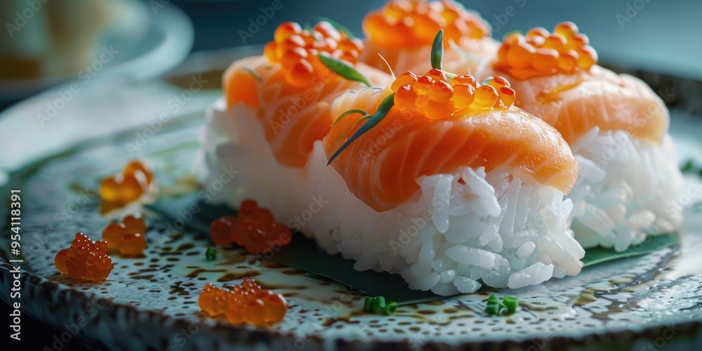 Poster Japanese Shirashi Salmon and Fish Roe Served with Sushi Rice