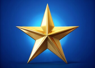Obraz premium Golden five-pointed star symbol shines brightly against a vibrant blue background, representing the Lone Star State's