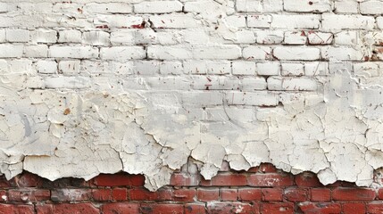 Weathered White Brick Wall with Red Brick Base