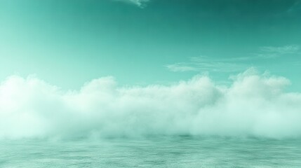   A blue sky surrounds a large body of water and a plane in the center