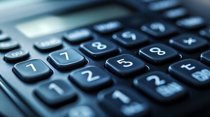 Obraz premium Close-up of a Black Calculator Keypad with White Numbered Buttons