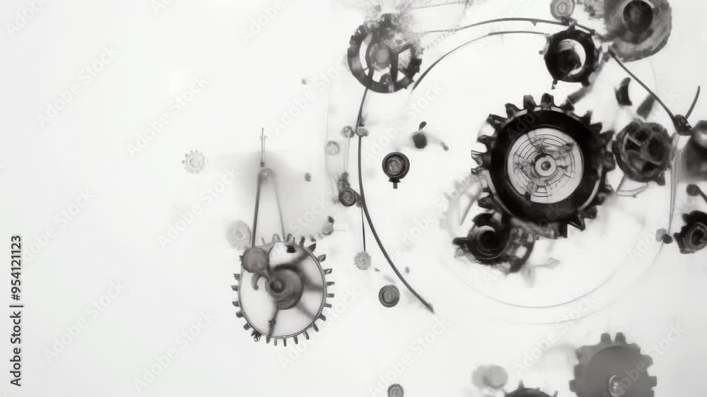 Poster minimalistic black and white abstract mechanical gears on a white background. concept of industrial 