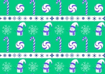 Winter seamless snowman pattern for fabrics and textiles and packaging