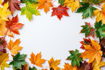 Fototapeta premium Autumn Maple Leaves Flat Lay White Background created with Generative AI