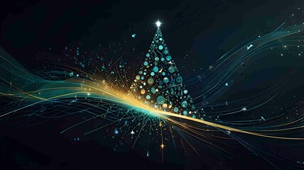 Abstract Futuristic Christmas Tree with Glowing Digital Elements. Generated AI