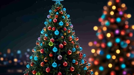 Elegant Christmas Tree with Golden Decorations in Cozy Living Room. Generated AI